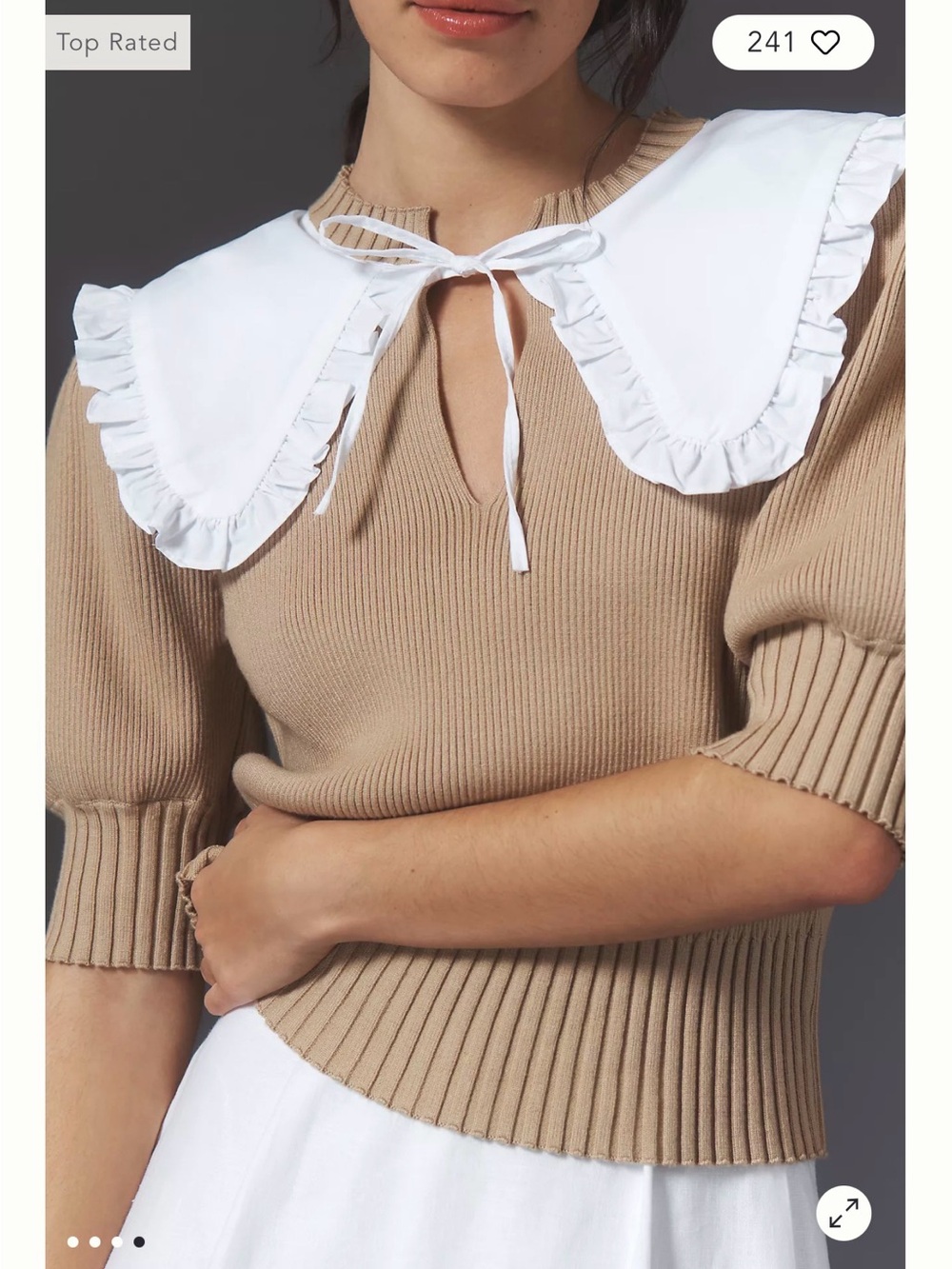 Anthropologie English Factory Puff-Sleeve Poplin Collared Sweater Size M - Picture 4 of 11